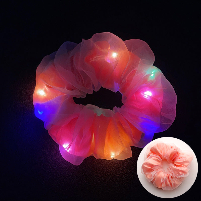Wholesale Led Luminous Large Intestine Hair Ring DIY Night Light Flower Shiny Fat Intestine Head Rope Nightclub Rubber Band Hair Accessories